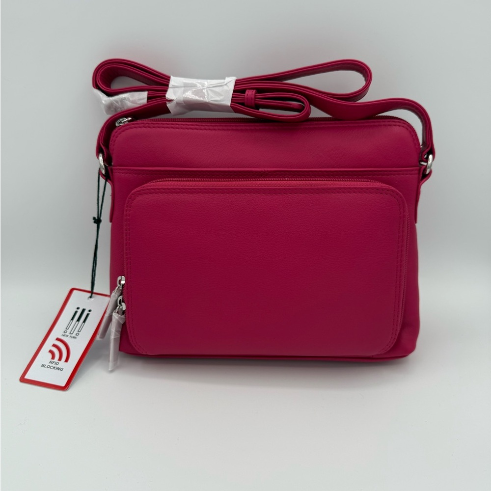 ili New York - RFID blocking Leather Crossbody Organizer - 6333 - Indian Pink